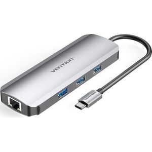 Vention TOKHB laptop dock & poortreplicator Bedraad USB 3.2 Gen 1 (3.1 Gen 1) Type-C Zilver