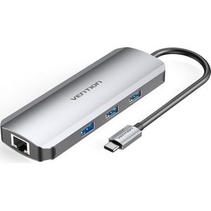 Vention TOKHB Gray USB-C Docking Station with HDMI, 3x USB3.0, RJ45, SD, TF, and PD 0.15m Connectors