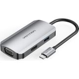 Vention TOAHB USB-C Docking Station with HDMI, VGA, USB 3.0, and Power Delivery 0.15m Cable, Gray