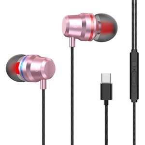 USB-C/type-C interface in ear Wired Mega Bass oortelefoon met Mic (roze)