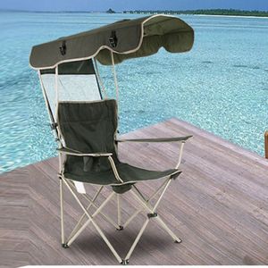 Buiten zonwering klapstoel stoel multifunctionele Portable visserij Beach Lounge met zonnescherm aluminium klapstoel (donkergroen)