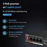 Dahua Technology PoE SF1005P Unmanaged L2 Fast Ethernet (10/100) Power over Ethernet (PoE) Zwart