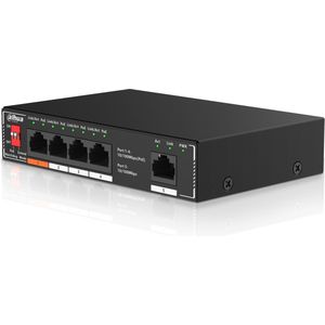 Dahua PoE Ethernet Switch - 5 Poorten incl. uplink - Unmanaged - 5 x 10 / 100 Mbps - Hi-PoE 60W Poort - Internet - Netwerk splitter - DH-SF1005P
