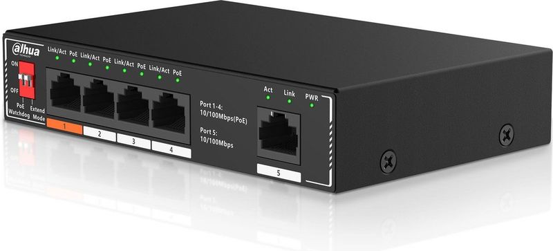 Dahua Technology PoE SF1005P Unmanaged L2 Fast Ethernet (10/100) Power over Ethernet (PoE) Zwart