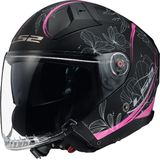 LS2 - Infinity II Lotus OF603 - Scooterhelm - Mat Zwart/Roze - Lichtgewicht