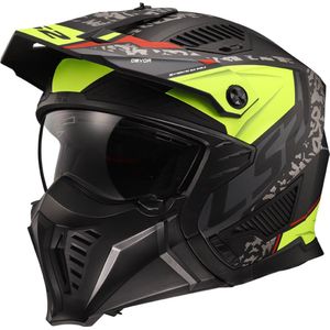 LS2 OF606 Drifter Devor, modulaire helm, Mat Zwart/Neon-Geel, M