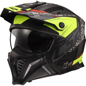 LS2 OF606 Drifter Devor Matt Black H-V Yellow 2XL - Maat 2XL - Helm