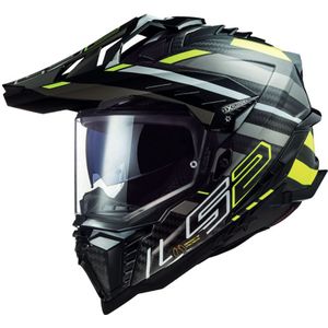 LS2 MX701 Explorer Carbon Edge, enduro helm, Zwart/Neon-Geel/Grijs, 3XL