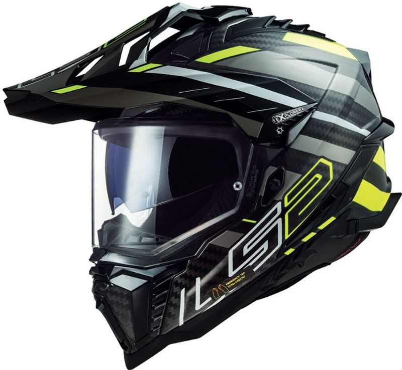 LS2 - MX701 Explorer Carbon - Adventure Helm - Glanzend Zwart Fluo Geel