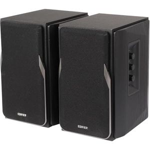 EDIFIER Studio R1380T 2.0 luidsprekersysteem (42 Watt) in echt houten behuizing (MDF). Twee LINE IN-aansluitingen. Infrarood afstandsbediening en zijdelingse bedieningselementen voor bas, hoge tonen
