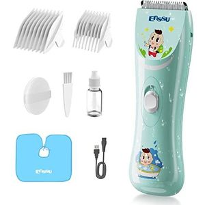 ENSSU Elektronische babytondeuse, waterdichte stille tondeuse voor kinderen, met 2 geleidingskammen, draadloze kindertondeuse met veilige keramische messen