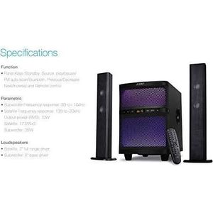 Fenda Multimedia - Luidspreker F&D T-200X (17,5Wx2+35W (RMS), Subwoofer Frequentiebereik: 30Hz104 (1 stuk, 70 W), HiFi + Home Cinema luidsprekers, Zwart