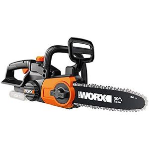 Worx WG322E.9 Accu-kettingzaag, 20 V, handige houtzaag voor gebruik in tuin en voor bouwwerkzaamheden, met 25 cm snijlengte en automatische kettingspanning.