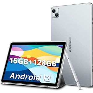 DOOGEE 10 inch Android 12 tablet met 15 GB RAM + 128 GB ROM, 1 TB uitbreidbaar, wifi, Bluetooth, 8300 mAh, dual-camera 5 MP + 8 MP, tablet met beschermhoes, zilver