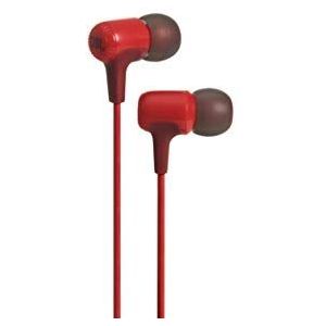 JBL E15 in-ear hoofdtelefoon oortelefoon met universele 1-knops afstandsbediening met geïntegreerde microfoon, compatibel met de meeste smartphones - rood