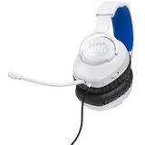 JBL Quantum 100P bedrade over ear gamingheadset in wit/blauw, met afneembare boom mic, ontworpen voor playstation, compatibel met andere consoles