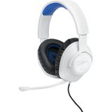 JBL Quantum 100P bedrade over ear gamingheadset in wit/blauw, met afneembare boom mic, ontworpen voor playstation, compatibel met andere consoles