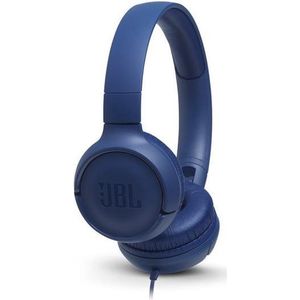 JBL Tune500 on-ear hoofdtelefoon met kabel in blauw – oortelefoon met 1-knops afstandsbediening, geïntegreerde microfoon en spraakassistent – telefoneren en muziek luisteren onderweg