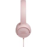 JBL Tune500 on-ear hoofdtelefoon met kabel in roze - oortelefoon met 1-knops afstandsbediening, geïntegreerde microfoon en spraakassistent - telefoneren en muziek luisteren onderweg
