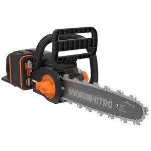 WORX WG350E Nitro Professionele accu-kettingzaag, 20 V, krachtige houtzaag, 10 m/s, 30 cm zaaglengte, compact en veilig, automatische smering, eenvoudige kettingspanning, met 4 Ah accu en oplader