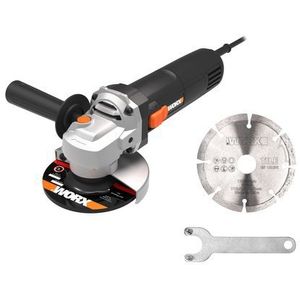 WORX WX717 haakse slijper, 750 W, stationair toerental 11000/min, 115 mm schijfdiameter, hoger gebruikscomfort dankzij de extra handgreep, duurzaam en bestendig