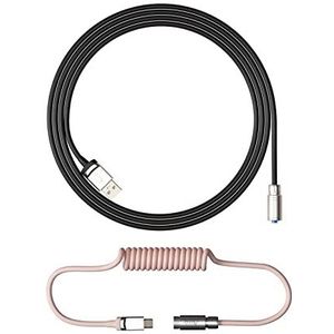 Akko Aangepaste opgerolde Aviator-kabel V2, USB-C naar USB-A - zwart/roze (1.50 m), USB-kabel