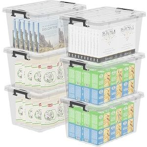 Cetomo 15L* 6 opbergdoos, opbergbak, container met kliksluiting en deksel, stapelbare transparante organizer