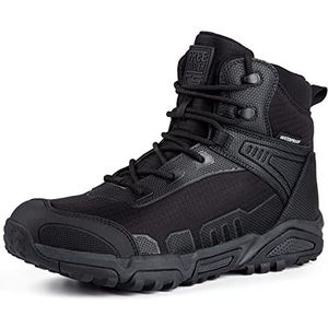 FREE SOLDIER Heren Mid hoge veterschoenen waterdichte boots Army Combat schoenen, wandellaarzen, ademend, tactisch (zwart-waterdicht, 44EU)