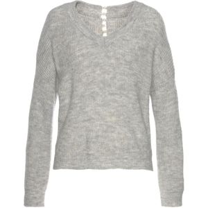 Gebreide Trui - Grijs Mêlee - Lange Mouwen - V-hals - Ruimvallend