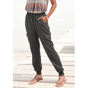 Cargobroek - Kaki - Geweven Viscose - Steekzakken - Opgestikte Zakken