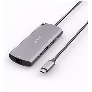 Netac Aluminium behuizing voor M.2 SATA 6 in 1 - ingang (1xUSB-C, 1xPD Recharge), output (2xUSB 3.0-A, 1xHDMI, 1xRJ45, 1xM.2 SATA)