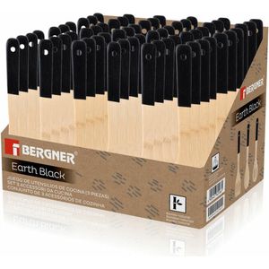 BERGNER Earth Black 3-delige kookgereiset met 2 lepels en 1 spatel | gemaakt van bamboe | handvat in de kleur zwart | gebruiksvoorwerpen van hout | groeflepel en spatel