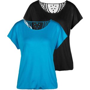 Vivance Kurzarmshirt "mit Häkelspitze am Rücken", (2er-Pack), aus weichem Viskose-Stretch