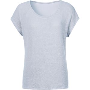 Lichtblauw T-shirt - Modieuze Materialenmix - Ronde Hals - Korte Mouwen