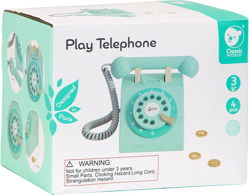 CLASSIC WORLD Klassieke houten telefoon voor kinderen 4 el.