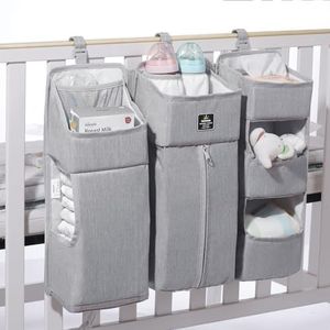 SUNVENO Afneembare opbergmand voor babybed, om op te hangen, tas voor luierwagen, om op te hangen, waterdicht, organizer voor babykast, draagbaar (grijs)