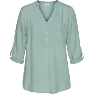Damesblouse - Lindegroen - 3/4-Mouwen - V-Hals - Knoopsluiting