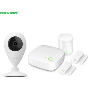 Home Security -Complete Starters Kit 4 Stuks - Camera - Orvibo® - Beveiligingscamera - Deur Senor - Raam Sensor - Bewegingssensor - IP Camera Wifi - Bewakingscamera App - Wit - 3 Batterijen - 249!