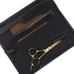 JEISENYU 4,5 inch kappersschaar 440C roestvrij staal kappersschaar kappersgereedschap met taskammen (gouden schaar en kam en tas)