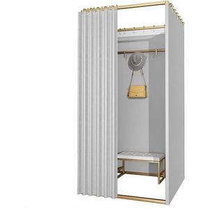 SAFWEL Display Rack eenvoudige draagbare kleedkamer gouden frame met gordijn en haak, opvouwbare winkelcentrum eenvoudige kleedkamer en displayrek (kleur: zilver, maat: 100 x 100 x 200 cm)