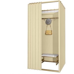SAFWEL Display Rack eenvoudige draagbare kleedkamer gouden frame met gordijn en haak, opvouwbare winkelcentrum eenvoudige kleedkamer en displayrek (kleur: beige, maat: 100 x 100 x 200 cm)