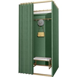SAFWEL Display Rack Fitting Room met gordijn en haak, tijdelijke privacy cabana voor kledingwinkel/boetieks/kantoor, eenvoudig te monteren (kleur: groen, maat: 100 x 80 x 200 cm)