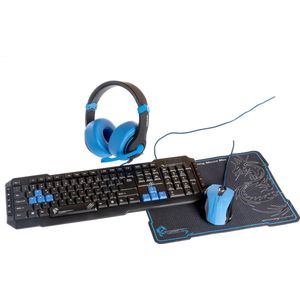 Dragonwar - 4 in 1 Gamingkit Azerty - Headset, Toetsenbord, Muis en Mousepad - Blauw