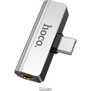 Hoco Adapter USB LS26 USB-C - Jack 3.5mm x2 zilver (6931474705884)