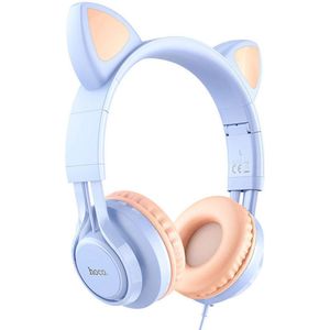 Hoco Kinder Koptelefoon Kattenoortjes met Ingebouwde Microfoon Blauw - Geluidsdichte Over Ear Headset speciaal voor Kids