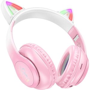 Hoco W42 Draadloze Kinder Koptelefoon - Roze - Kattenoortjes - Max 85 dB