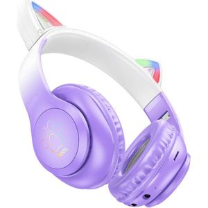 Hoco - W42 - Draadloze Kinder Koptelefoon - Paars - Kattenoortjes