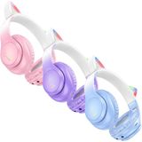 Hoco W42 Draadloze Kinder Koptelefoon - Blauw - Kattenoortjes - Max 85 dB