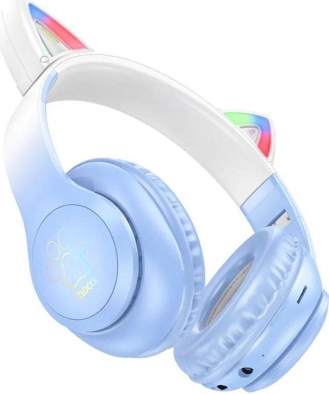 Hoco W42 Draadloze Kinder Koptelefoon - Blauw - Kattenoortjes - Max 85 dB