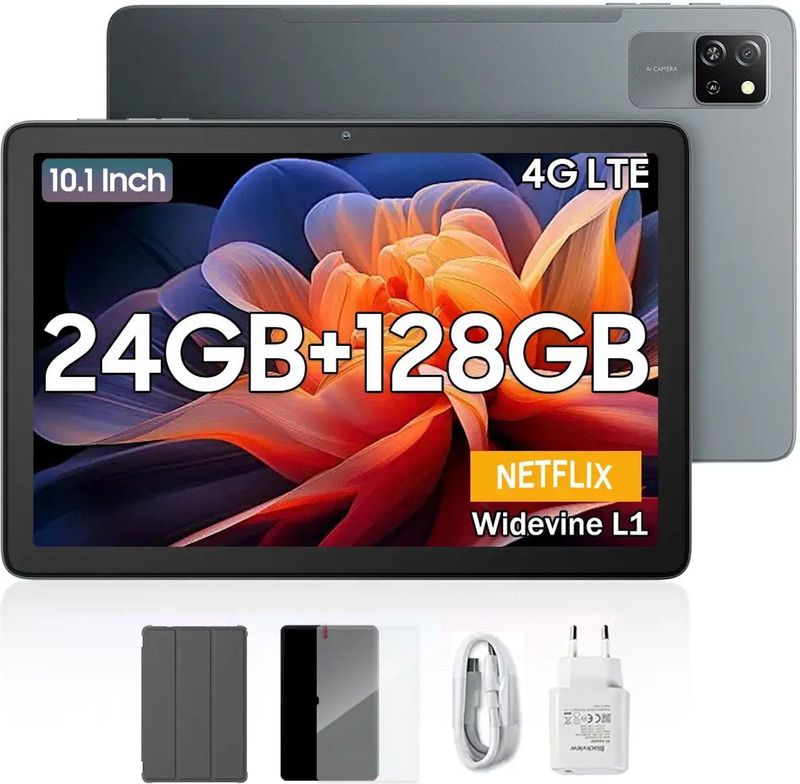 Blackview Tab 60 Pro Tablet 10.1 inch 4G DUAL SIM+WiFi 24(8+16)GB+128GB Octa-core Widevine L1 PC-modus Grijs